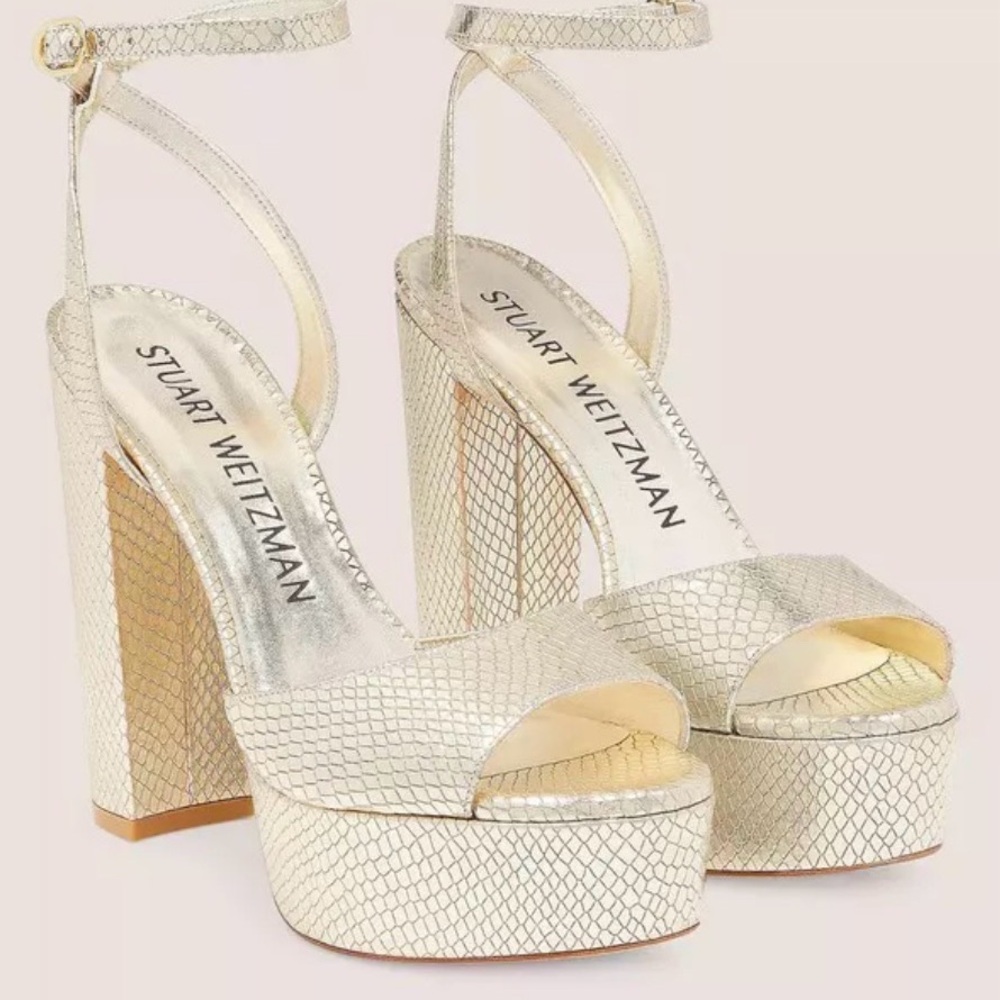 Stuart weitzman ryder I| platform sandal metallic gold snake skin